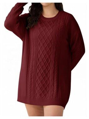 Plus Size Cable Knit Mini Sweater Dress Long Sleeve Crewneck